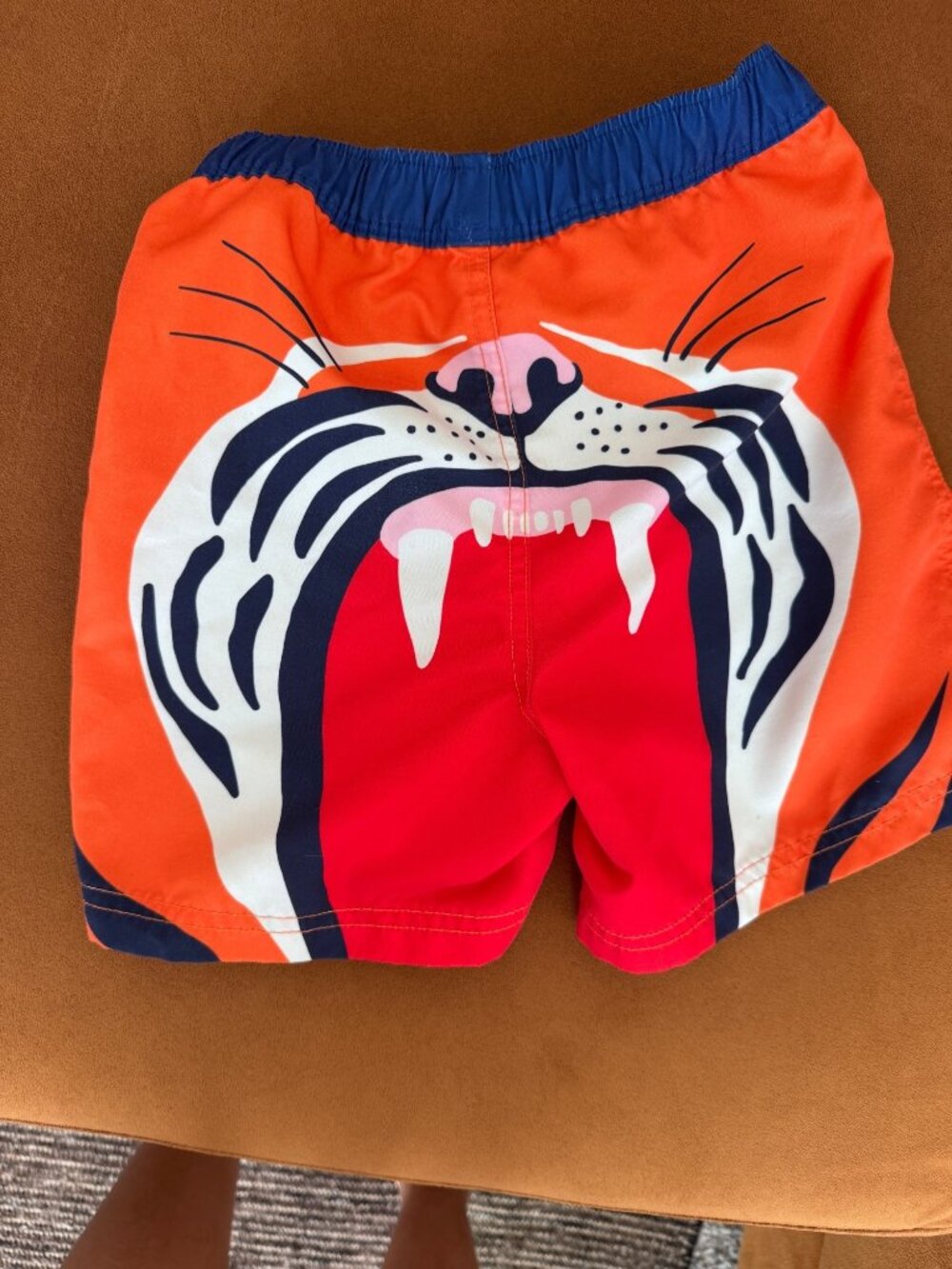 Mini Boden Boys Orange & Blue Tiger Swim Trunks 5-6 Years
